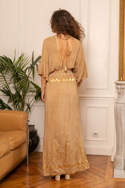 Maxi Robe Bohème à Effet Dorure