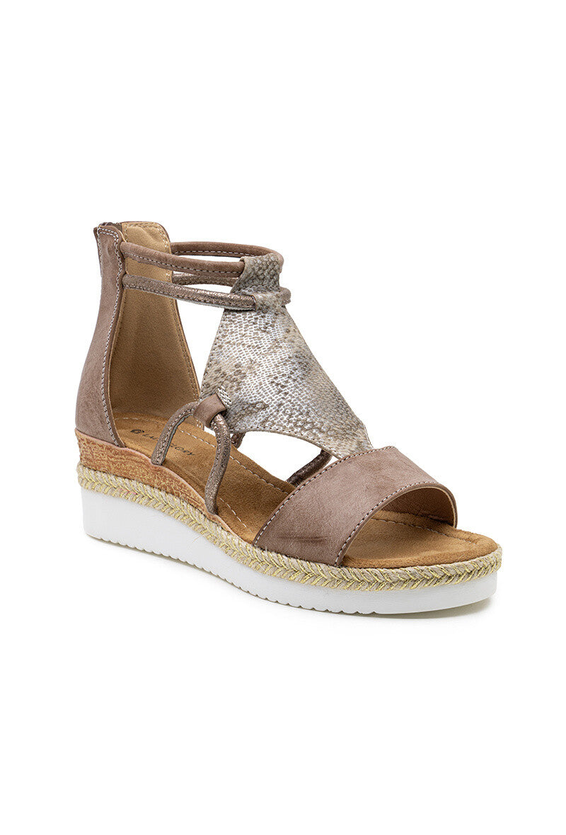 Sandales Bohèmes à Plateforme avec Bordure Tressée Taupe